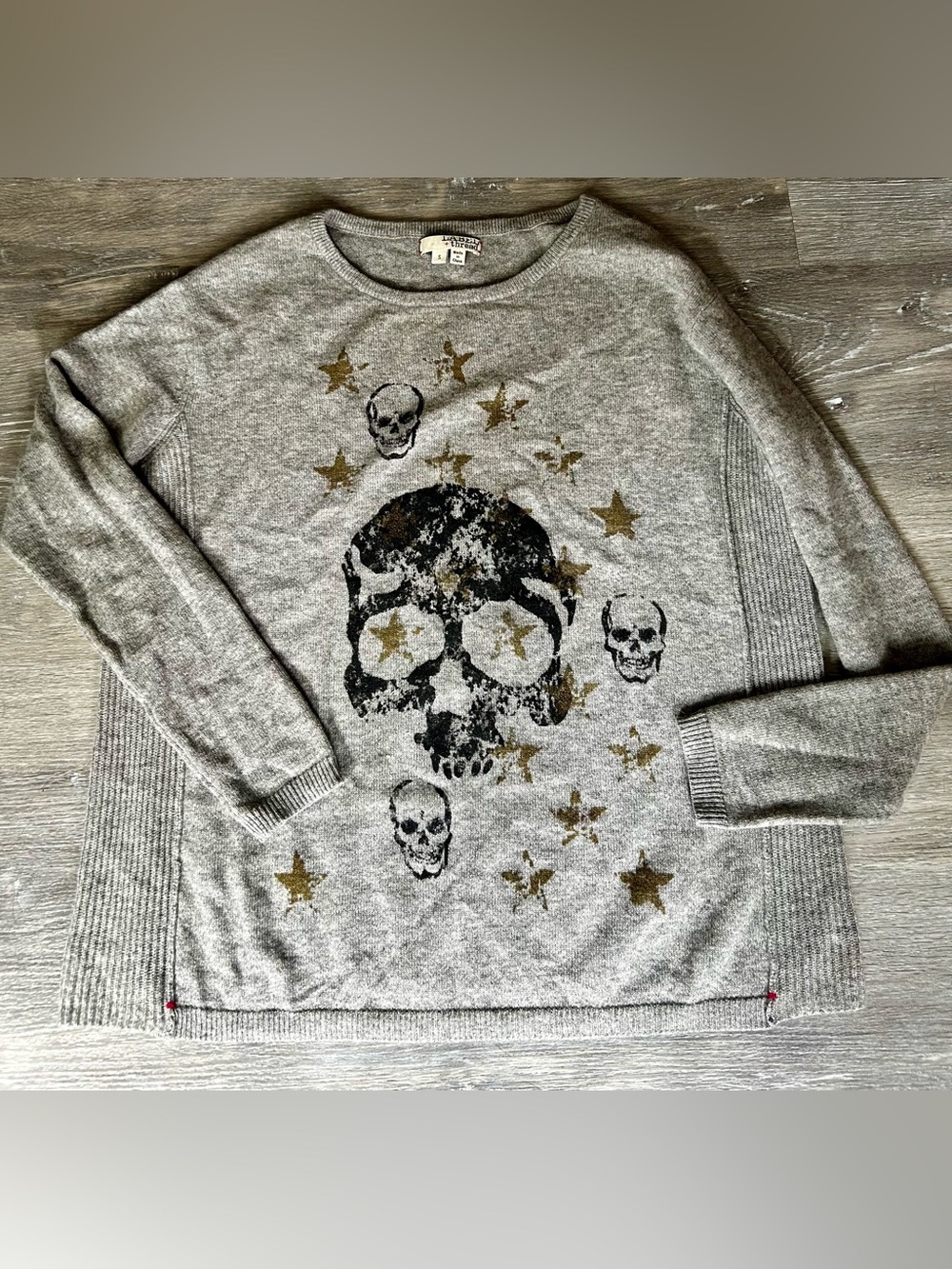 Label + Thread Skull Light Gray Cashmere Sweater Oversized Small $325 Retail!